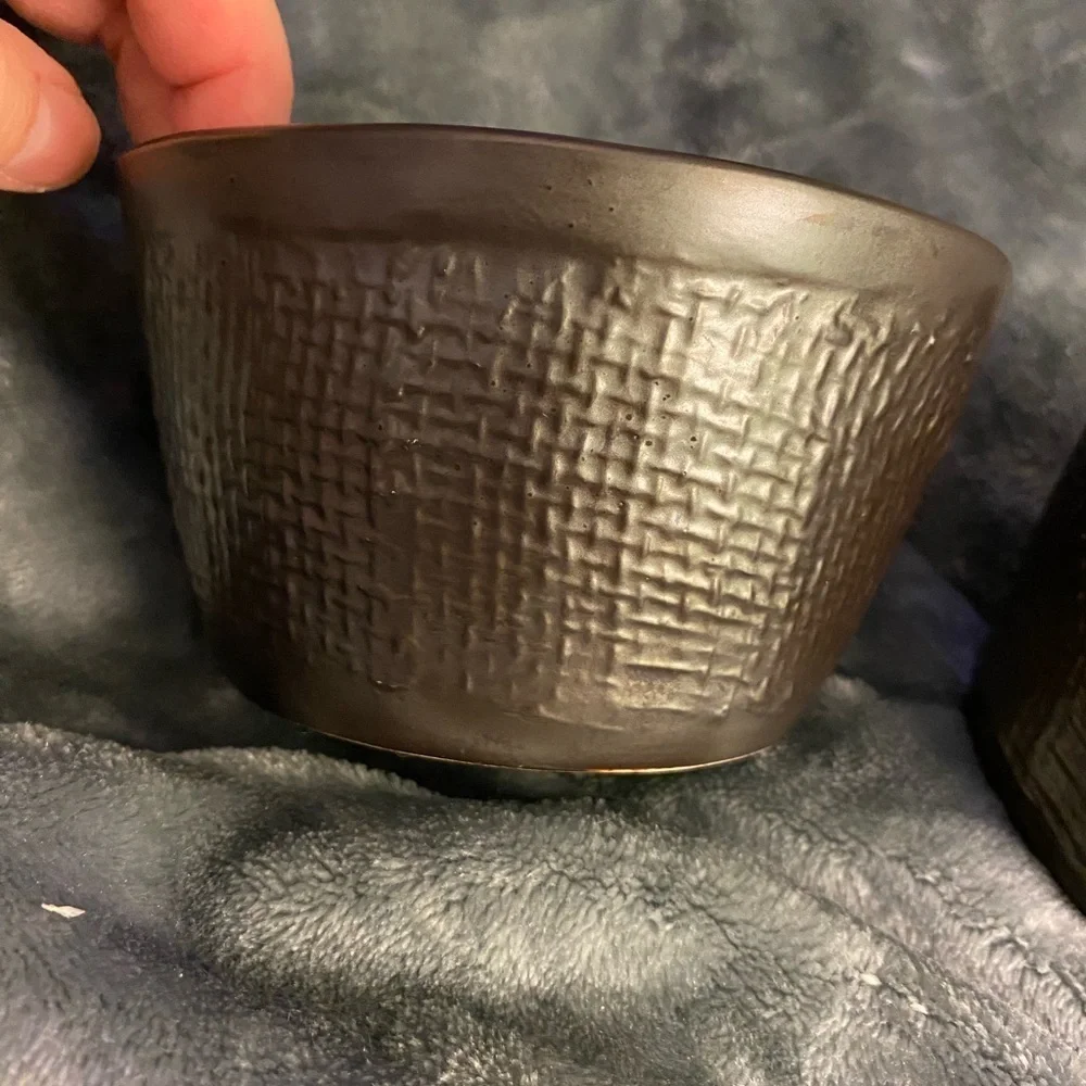 Pier 1 Imports bowls set 2 brown outside light blue inside crackle rice bowl UBG